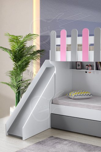 Mago White Gray Slide Bunk Bed Set