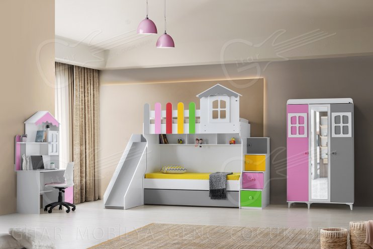 Mango Colorful Slide Bunk Bed Set