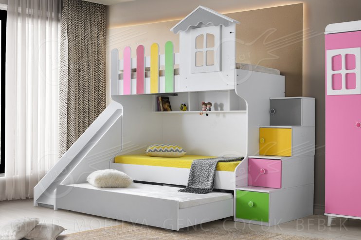 Mango Colorful Slide Bunk Bed Set