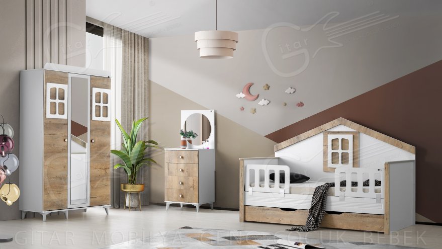 Milo Meşe Beyaz Çocuk Odası